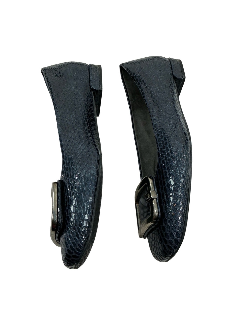 Stuart Weitzman Blue Snakeskin Buckle Flats Size 8M - Picture 6 of 9